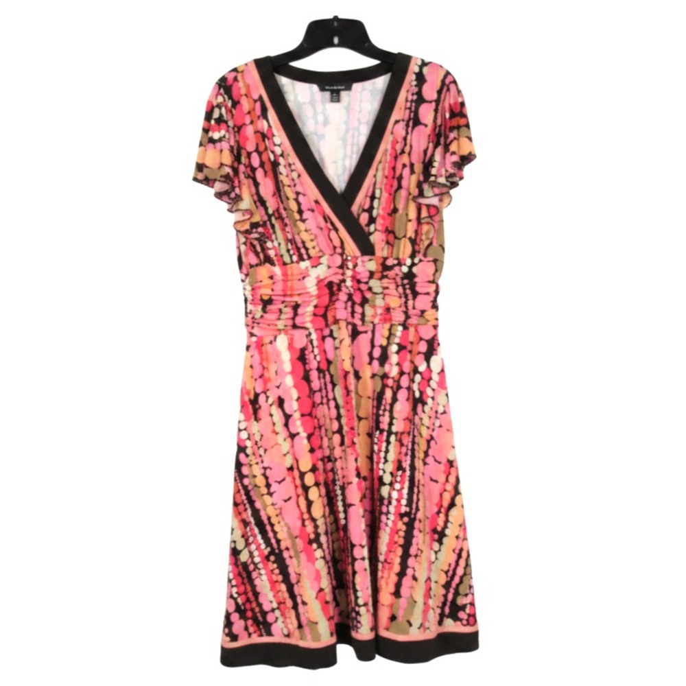 SANDRA DARREN PETITE Brown/Multi GEO & POLKA-DOT Gathered Waist SHEATH DRESS 12P